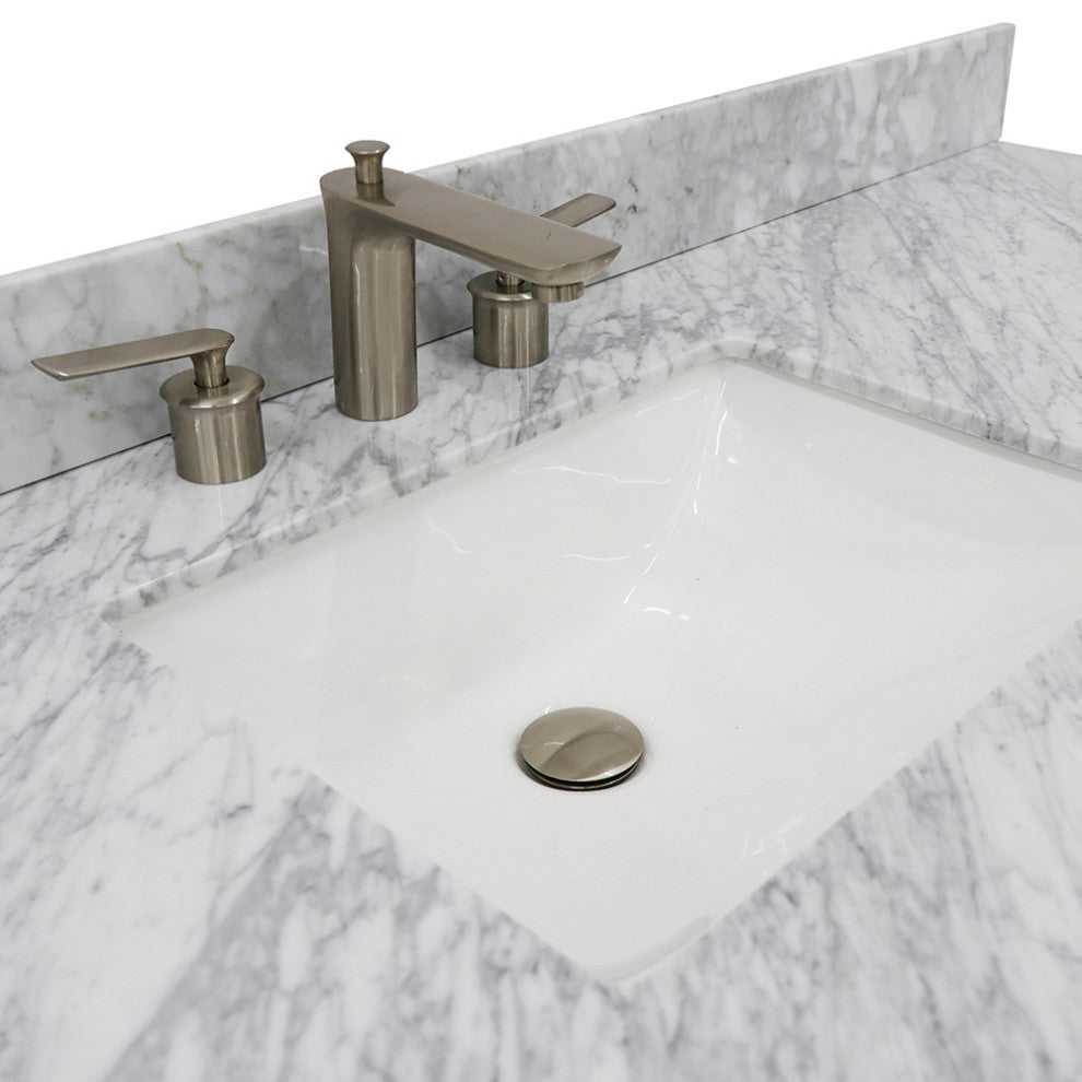 61" Single Sink Vanity, White Finish And White Carrara Marble