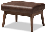 Bianca Walnut Wood Dark Brown Distressed Faux Leather Effect Ottoman