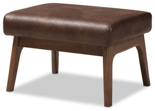 Bianca Walnut Wood Dark Brown Distressed Faux Leather Effect Ottoman