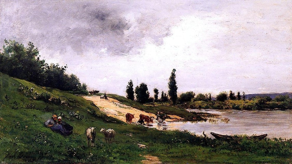 Charles Francois Daubigny Washerwomen on the Riverbank Gallery Wrapped Canvas