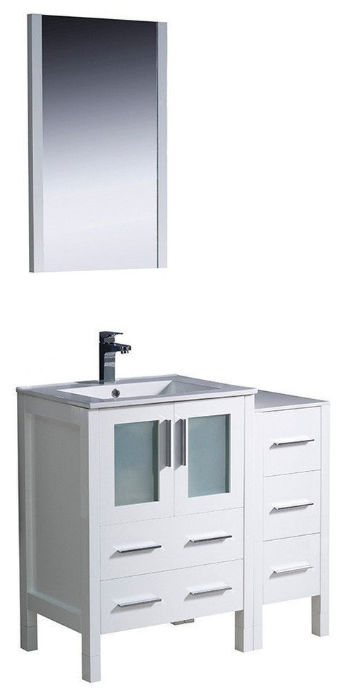 Torino 36" White Modern Bathroom Vanity With Side Cabinet, FFT3811CH