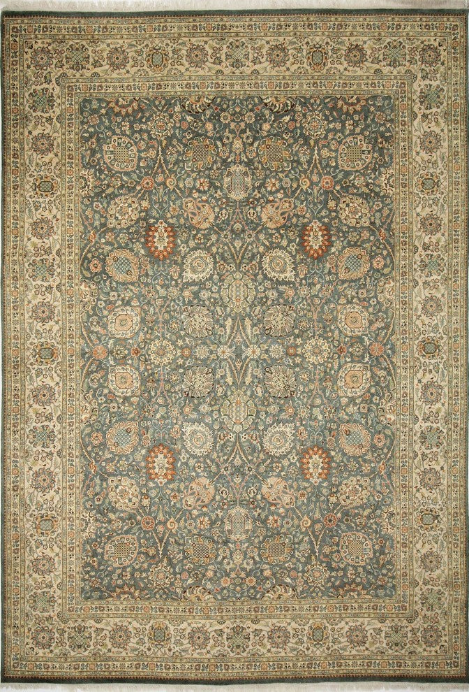 Peshawar Elfrida Green Hand-Knotted Rug, 10'2x14'3