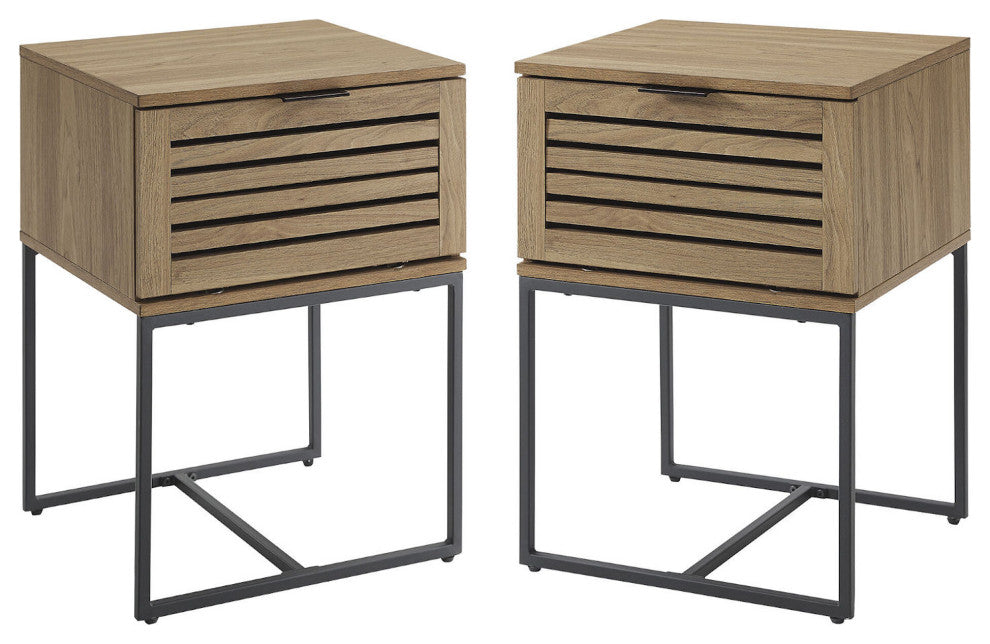 Jackson Modern Slat Door Side Table Set - English Oak
