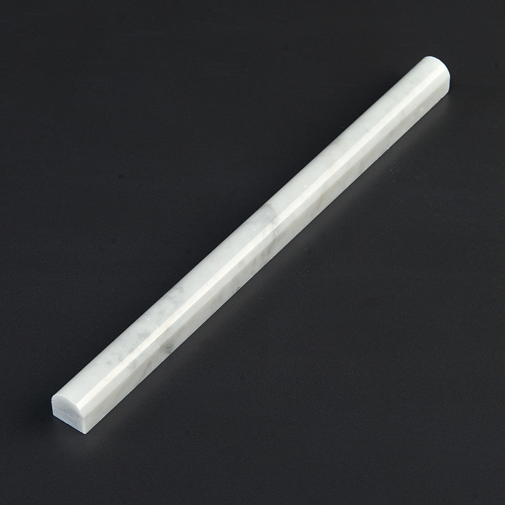 .75"x12"Carrara White Marble Moulding, Pencil Moulding, Polished, Set of 10