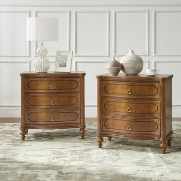 3-Drawer Nightstand With Solid Wood Legs & Built-In Outlets, Set of 2, Seadrift