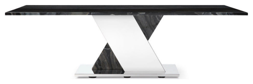 Malbec Black and White Marble Modern Coffee Table Polished Stainless Steel Base