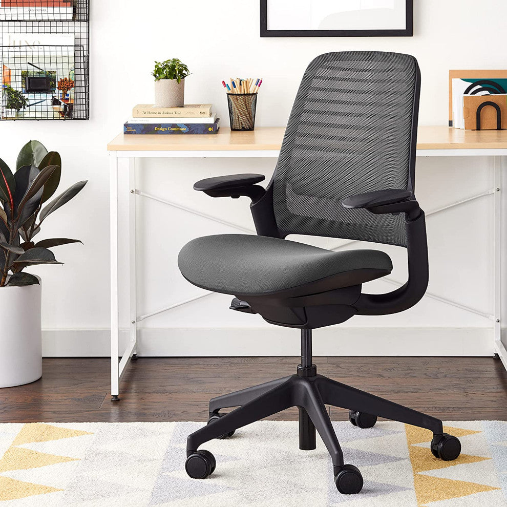Modern Office Chair, Polyester Seat & Mesh Back With Lumbar Support, Graphite