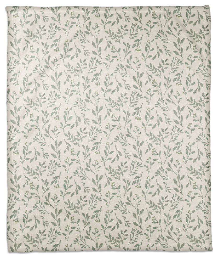 Green and White Delicate Floral 50 x 60 Coral Fleece Blanket