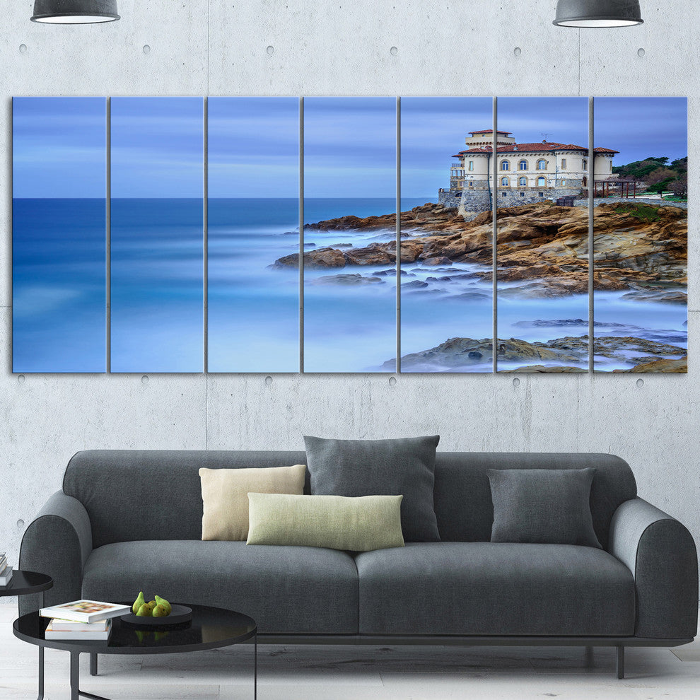 Beautiful Italian Seashore View, Seascape Canvas Art Print, 83"x32", 7 Panels
