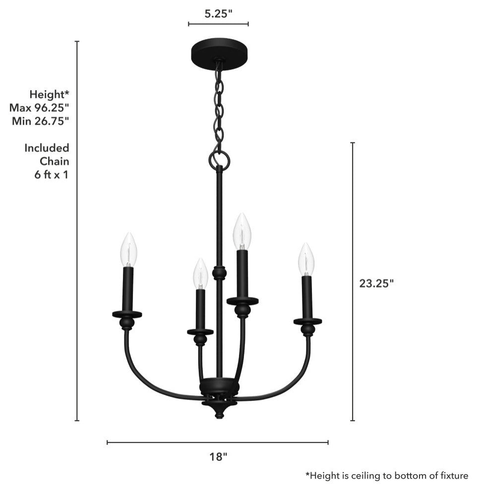 18" Southcrest Flat Matte Black 4 Light Chandelier Light