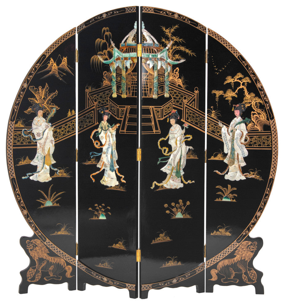 6' Tall Black Lacquer Round Room, Imperial Ladies