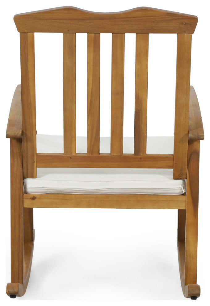 Kessler Outdoor Acacia Wood Rocking Chair With Cushion, Teak and Beige