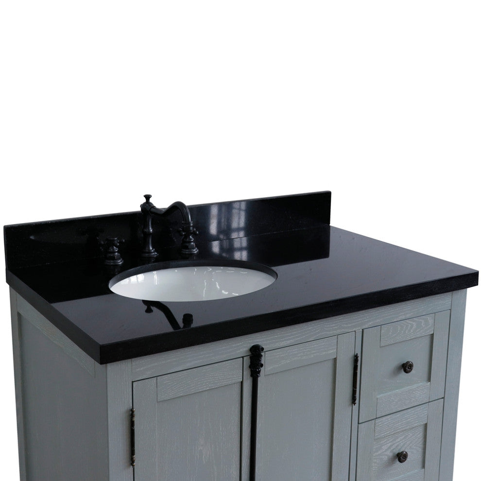 37" Single Vanity, Gray Ash With Black Galaxy Top, Left Doors/Left Oval Sink