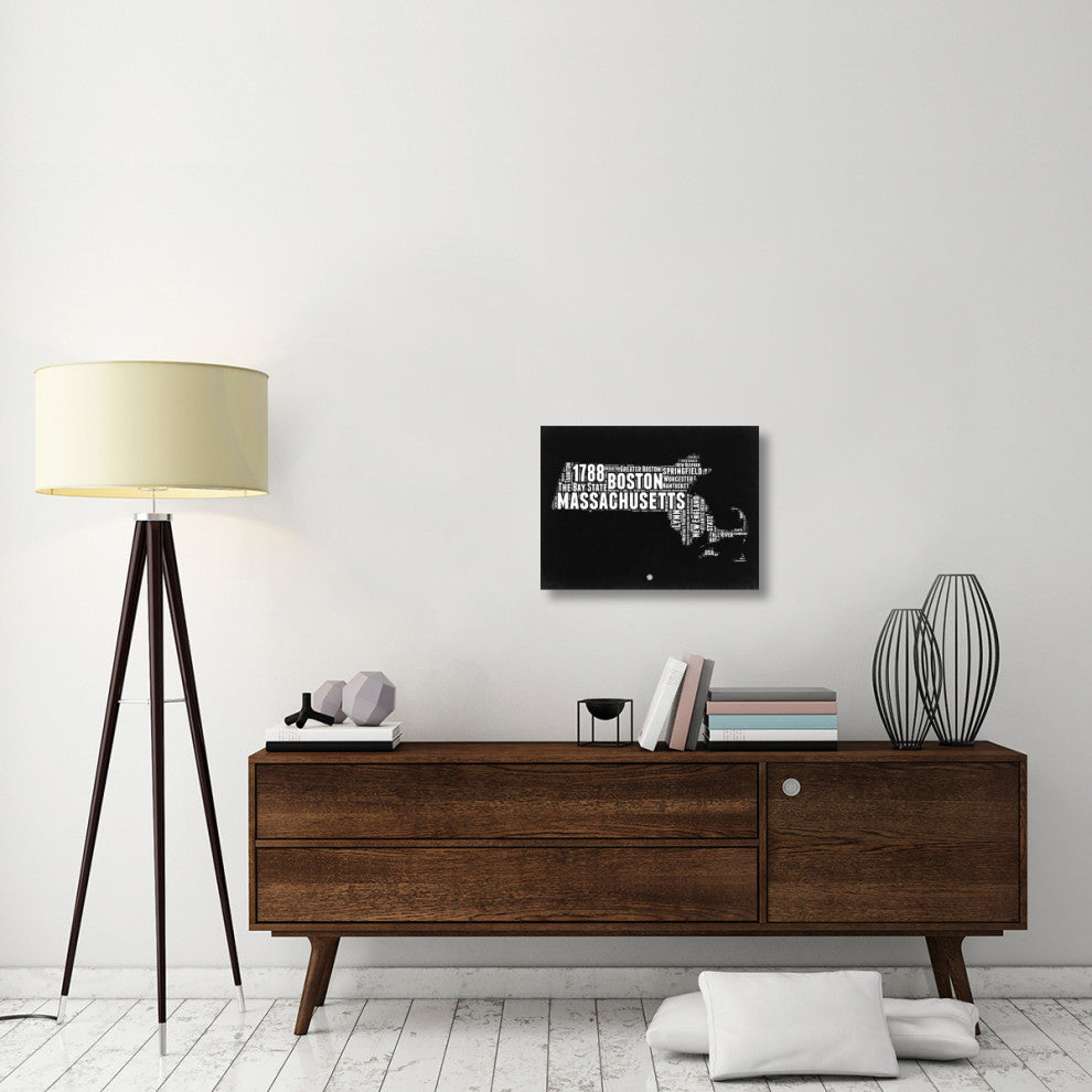 "Massachusetts Black and White Map" Fine Art Print
