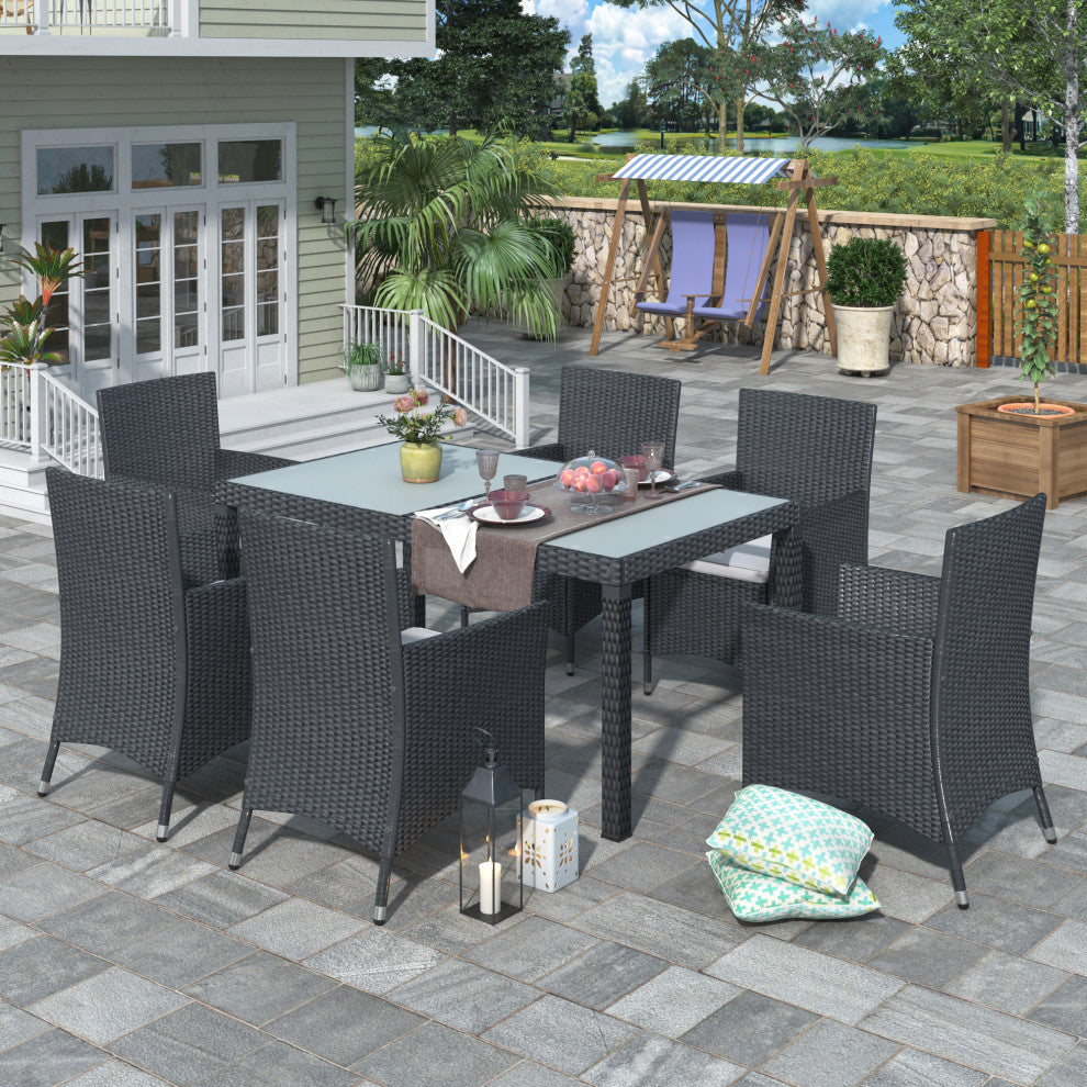 7 Pieces Outdoor Patio Rattan Dining Table Set With Cushions