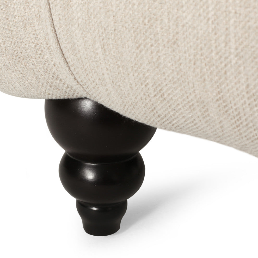 Meigs Varnell Contemporary Button Tufted Chaise Lounge, Beige + Walnut