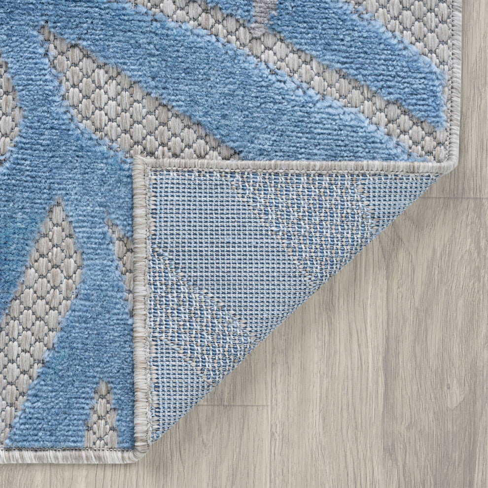 Oaks Modern Floral Area Rug, Blue & Gray, 5'3" Round