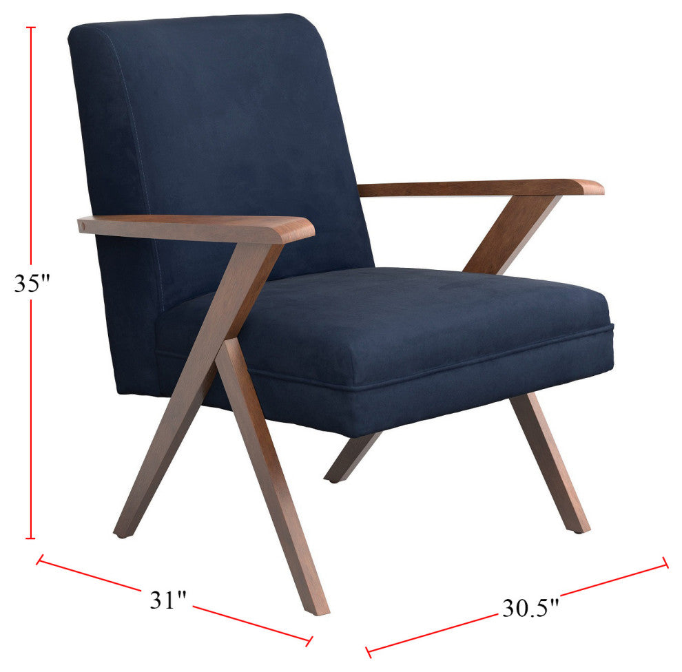 Wooden Arms Accent Chair, Dark Blue