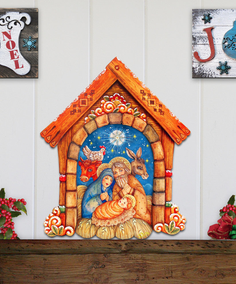 Village Nativity Door Hanger