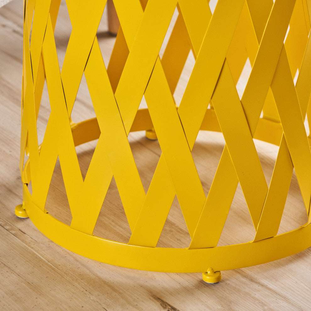 GDF Studio Pecola Indoor Lattice Iron Side Table, Matte Yellow, 14"