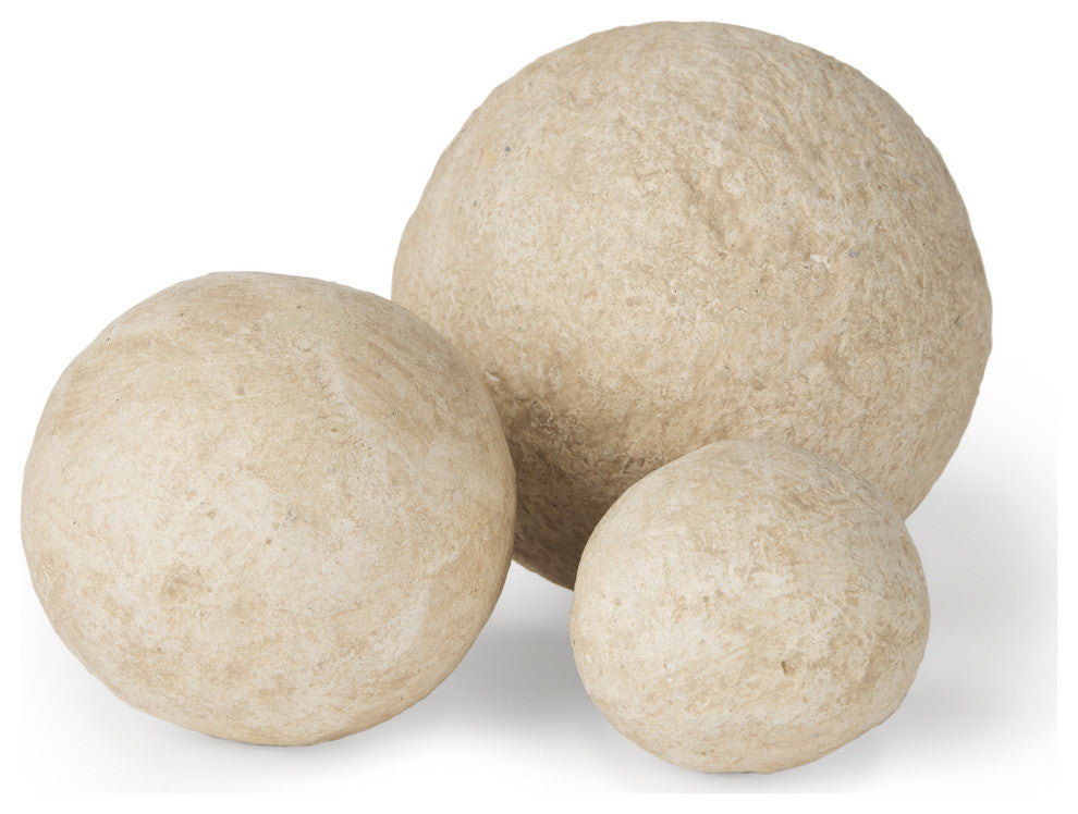 Sunita Set of 3 Beige Paper Mache Orbs