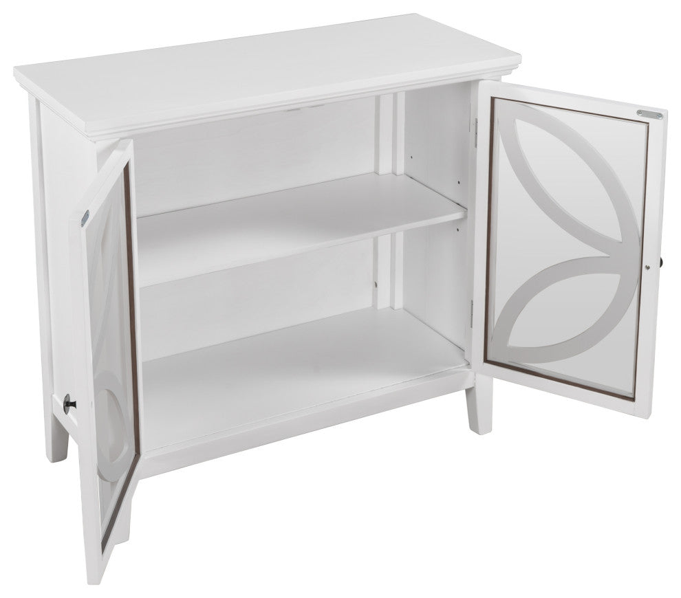 Wood Double Transparent Door Accent Cabinet with Adjustable Shelf, White, 32" X