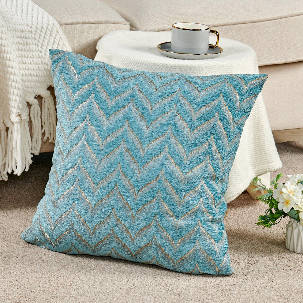 Jacquard Chenille Pillow Covers, 2-Piece Set, Turquoise, 20"x20"