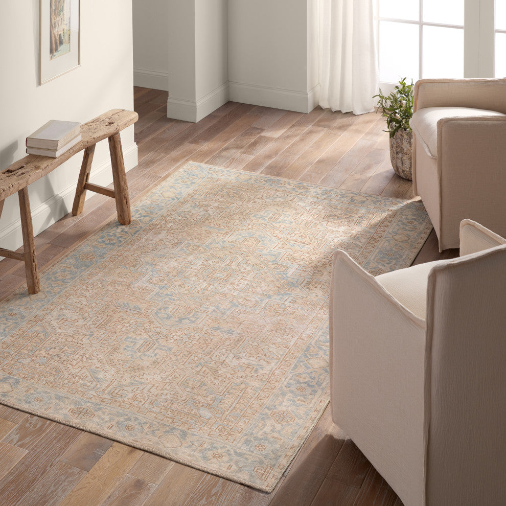 Vibe Mabel Medallion Beige/Blue Area Rug, 4'x6'