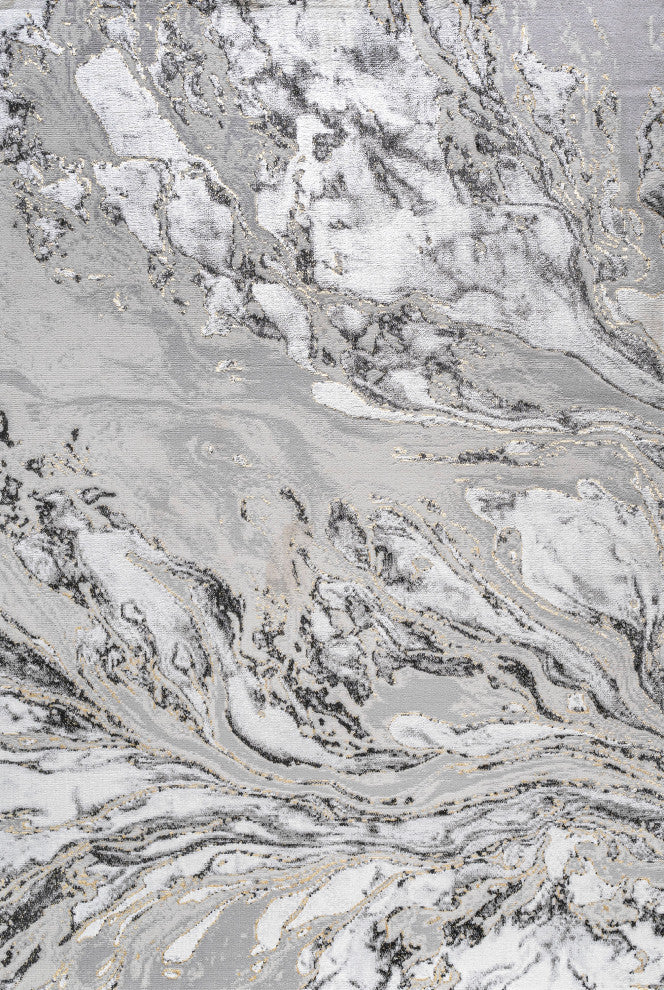 Swirl Marbled Abstract Area Rug, Gray/Black, 8 X 10