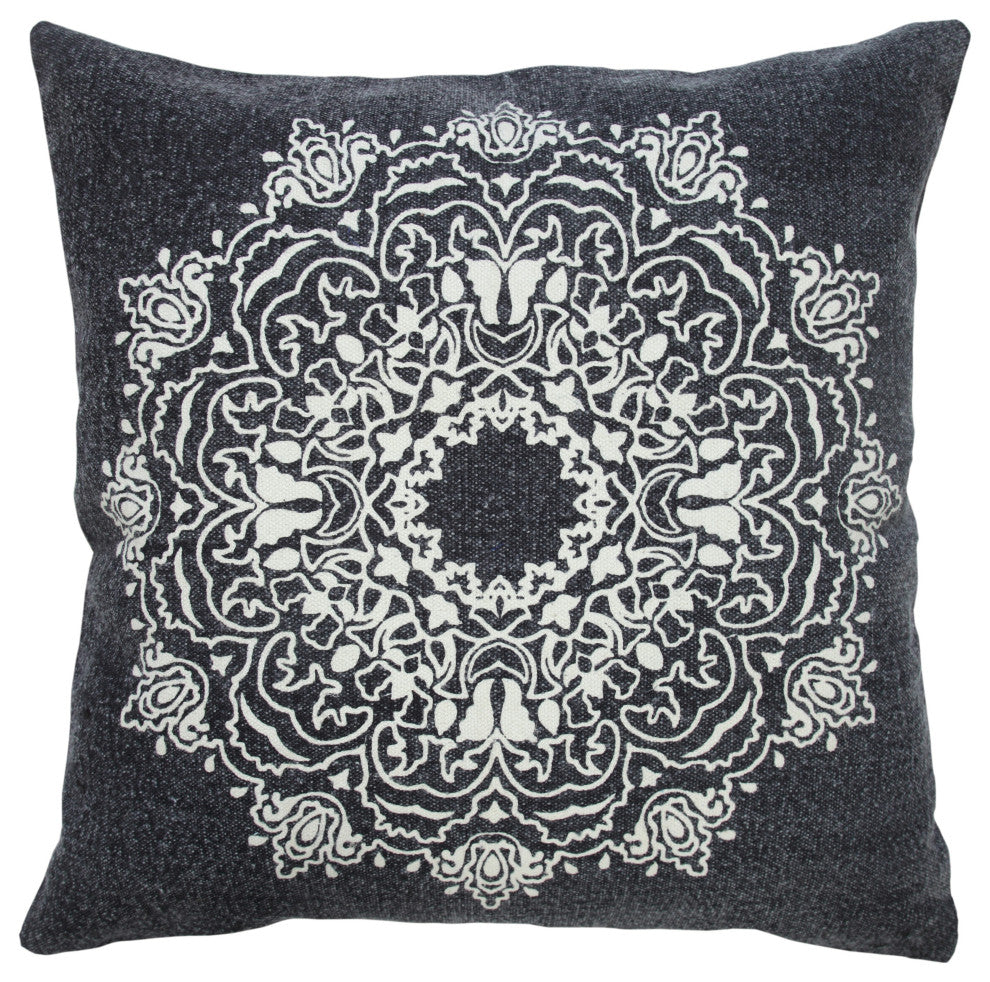 Bohemian Mandala Medallion Throw Pillow, Jet Black, 20" X 20", Poly Fill