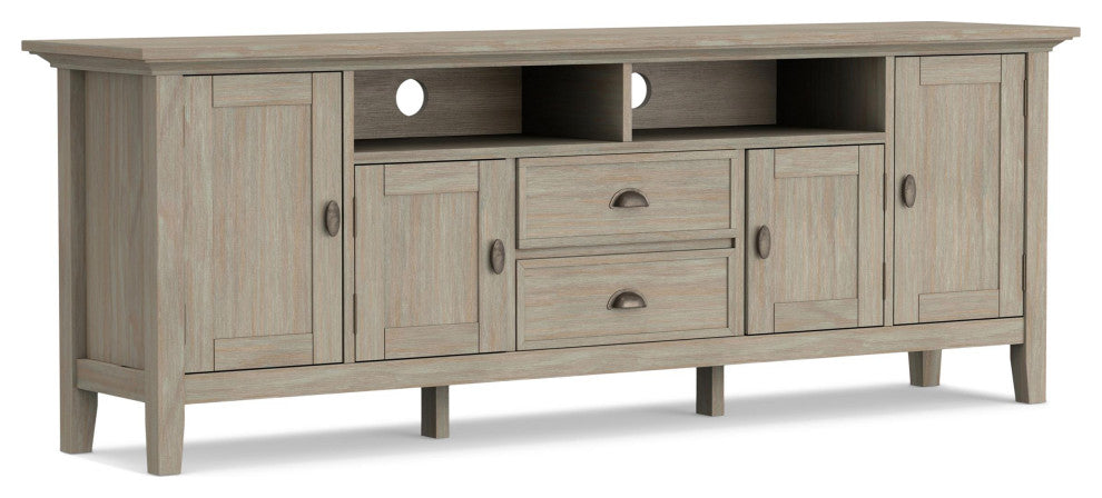 Redmond Solid Wood 72 Inch Tv Media Stand In Distressed Grey For Tvs Up To 80"