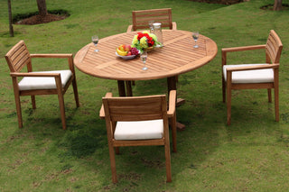 5-Piece Outdoor Teak Dining Set, 60" Round Table, 4 Montana Stacking Chairs