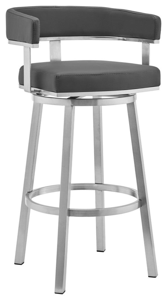 Benzara BM282116 Counter Height Dining Table Set, Round Glass Top, Gray Silver