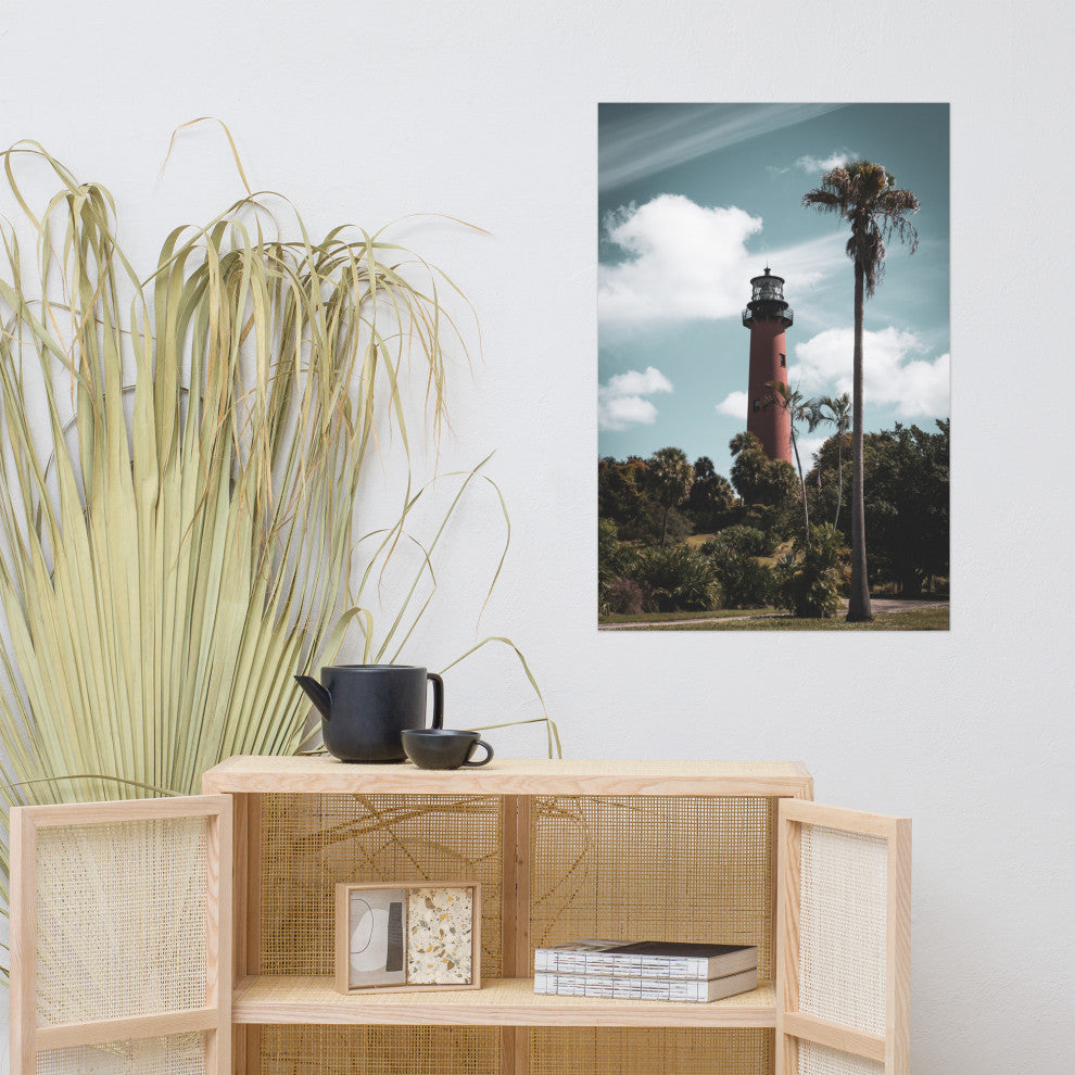 Jupiter Lighthouse Colorized Coastal Landscape Photo Unframed Wall Art Print, 24" X 36"