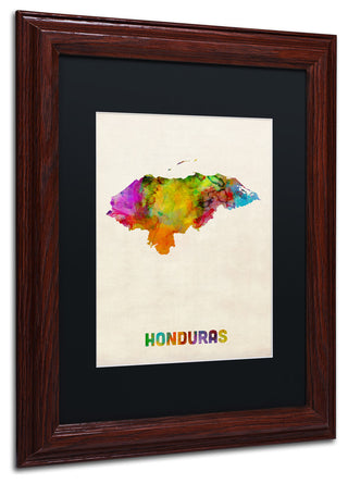 'Honduras Watercolor Map' Matted Framed Canvas Art by Michael Tompsett
