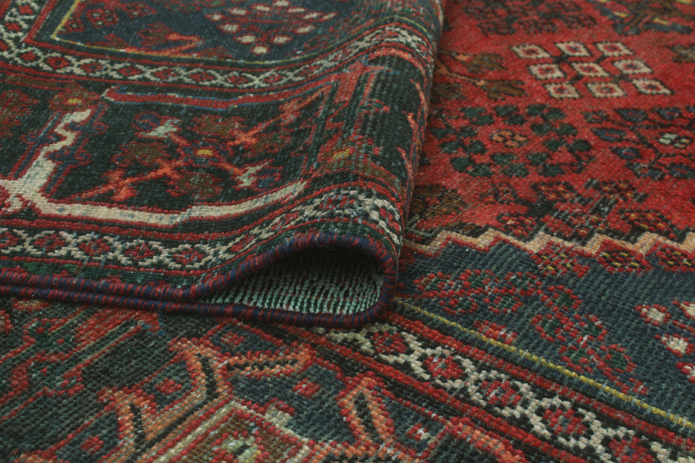 Fine Vintage Distressed Mahnoor Red/Charcoal Rug, 6'4x9'4