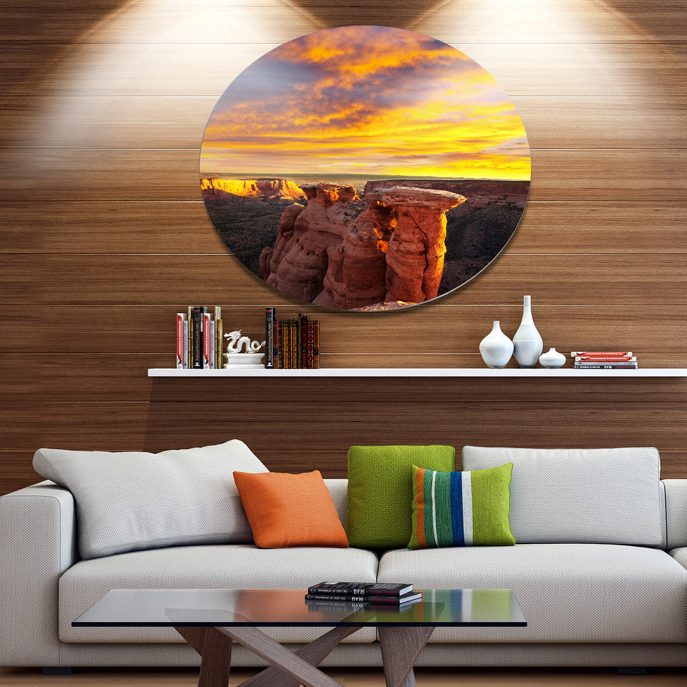 Colorado Monument At Sunset, Landscape Disc Metal Wall Art, 36"
