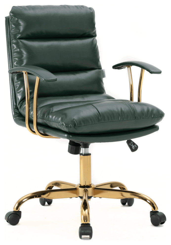 LeisureMod Regina Modern Leather Adjustable Conference Chair, Pine Green