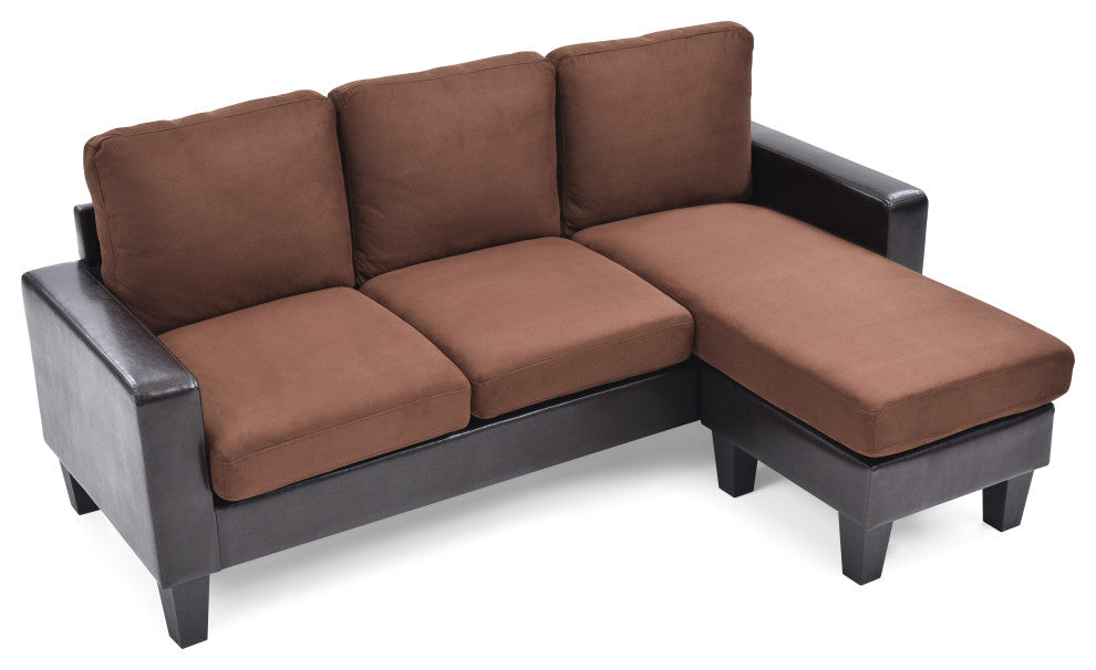 Ukiah Sofa Faux Leather Chaise, Chocolate Micro Suede, Brown Faux Leather