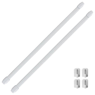 Bundle 2 Cafe Curtain Rods and 4 Self Adhesive Hooks, White, 12" to 16"