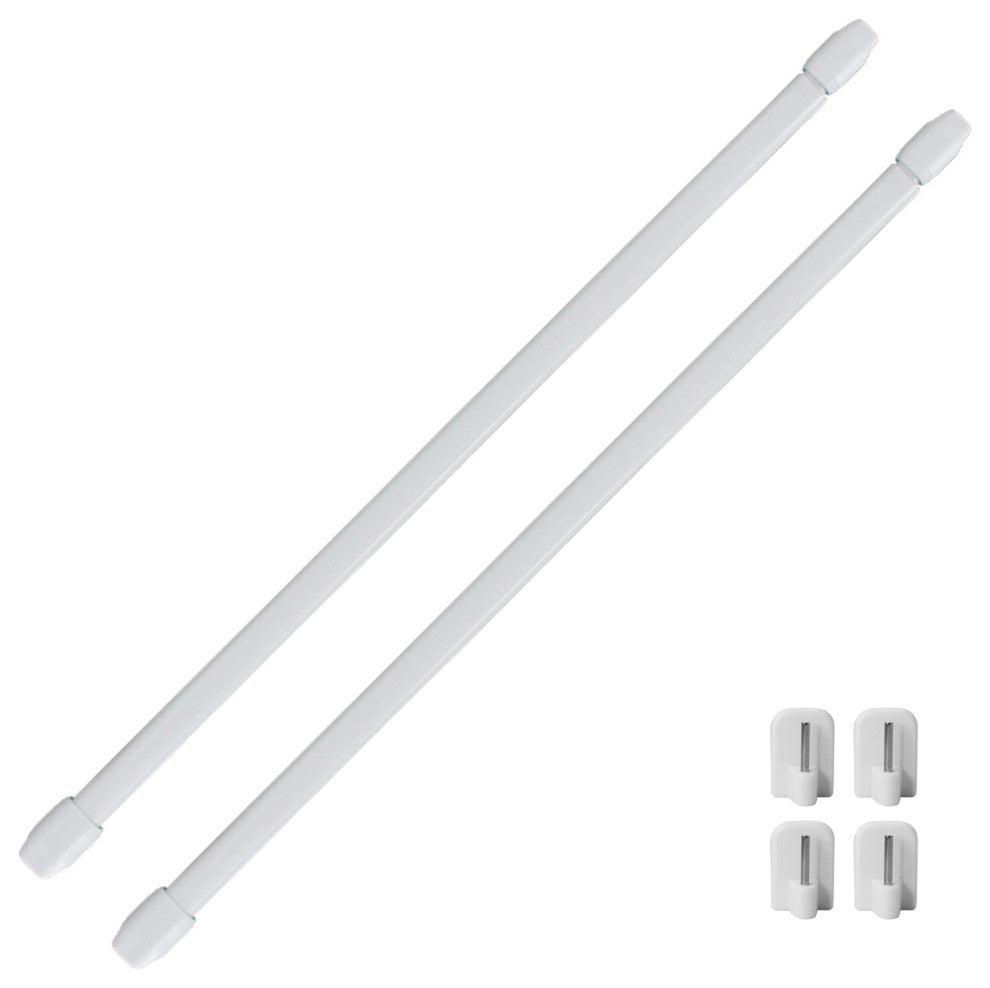 Bundle 2 Cafe Curtain Rods and 4 Self Adhesive Hooks, White, 12" to 16"