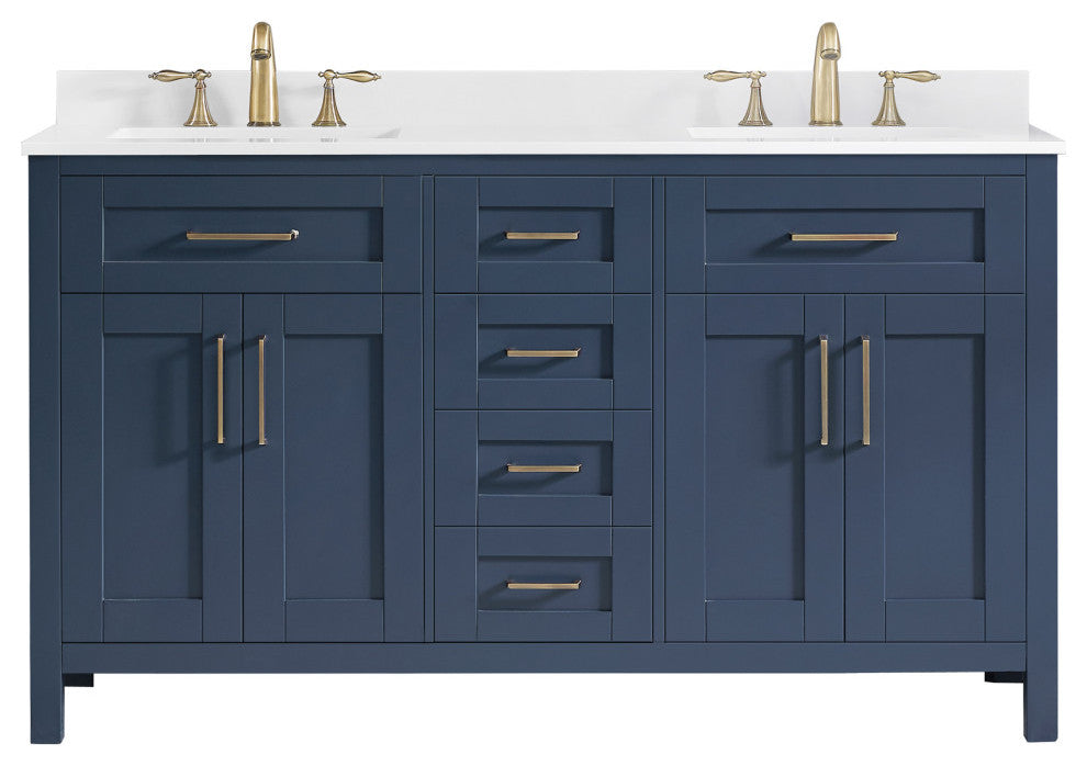 OVE Decors Tahoe Vanity, Midnight Blue With White Cultured Marble Top, 60"