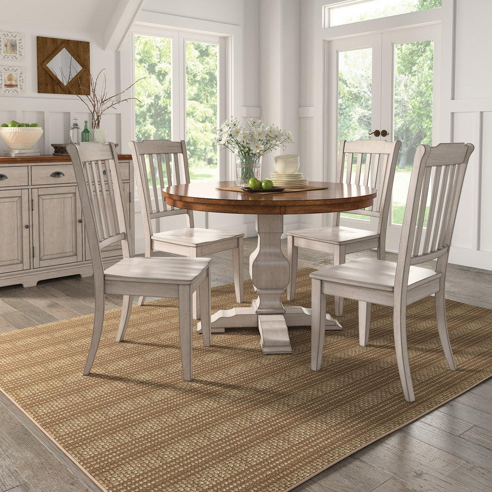 Arbor Hill Two-Tone Round Pedestal Base Dining Table, Antique White