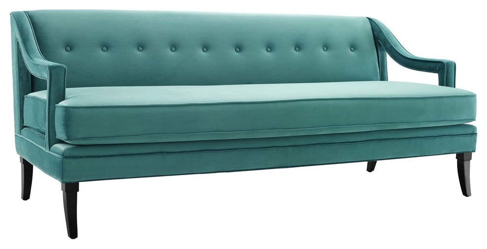 Concur Button Tufted Upholstered Velvet Sofa, Teal