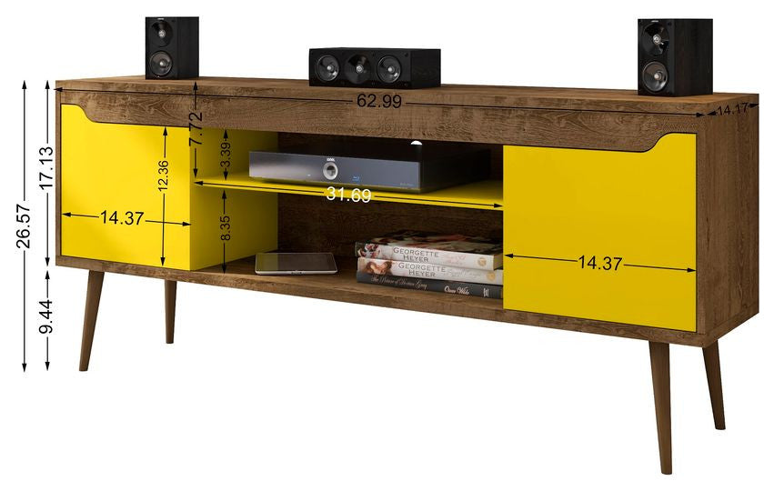 Bradley 63" TV Stand, Rustic Brown and Yellow
