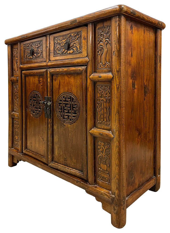 Consigned 19 Century Antique Chinese Carved Coffer/Cabinet