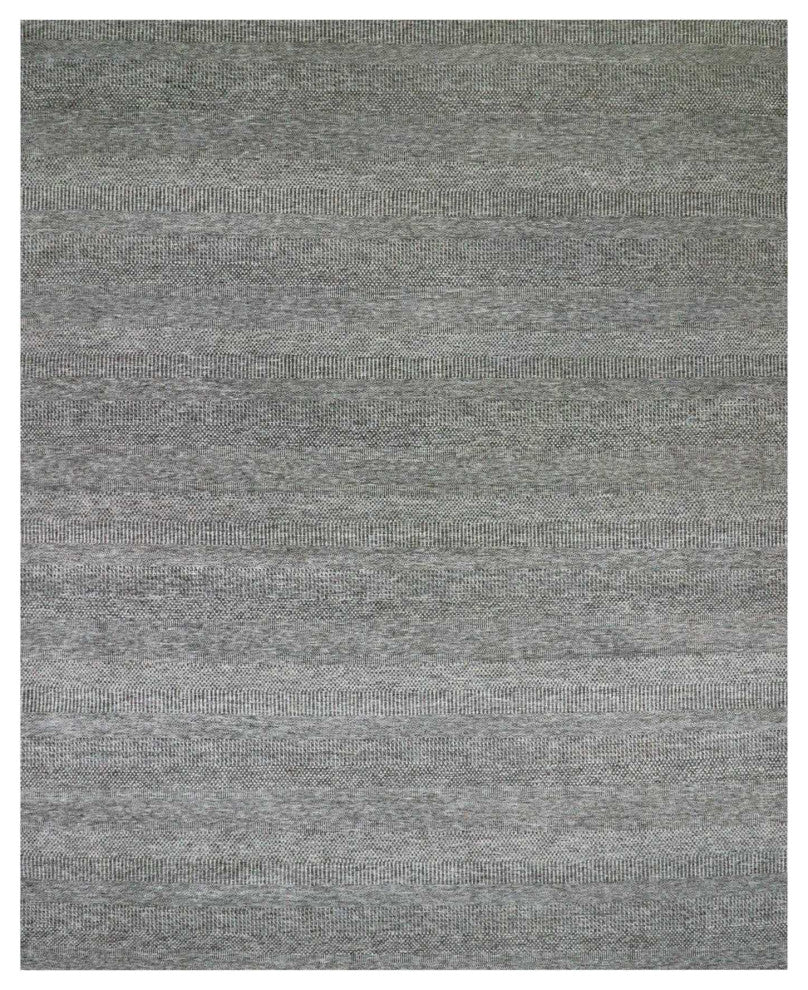 Neutral Gray Undyed Wool Grass Design Hand Knotted Oversized Rug 12'2"x15'2"