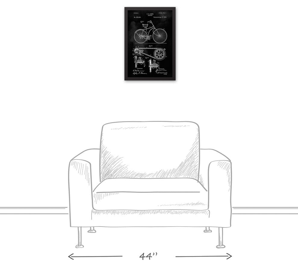 Bike Patent on Black 12x18 Black Framed Print on Canvas