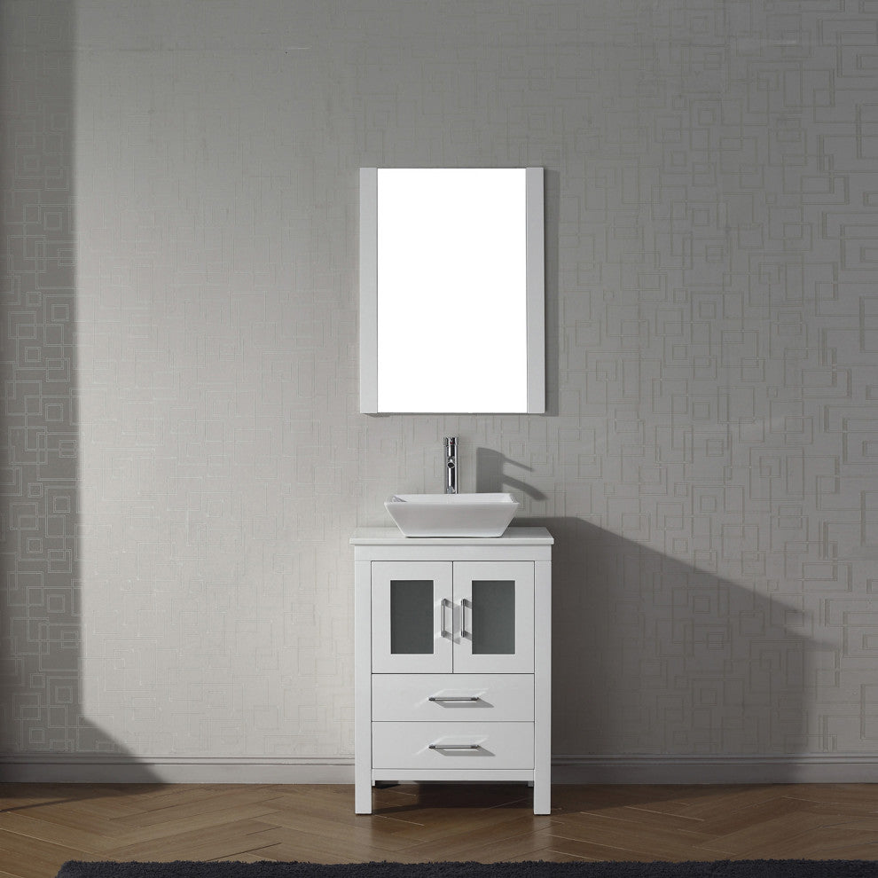 Dior 24" Single Bathroom Vanity, White, White Stone, Brushed Nickel Faucet