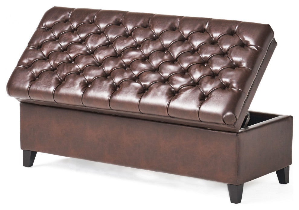 GDF Studio Sheffield PU Brown Tufted Storage Ottoman